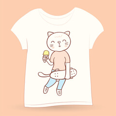 Cute cat holding skateboard hand drawn for t shirt
