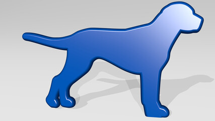 dog from a perspective with the shadow. A thick sculpture made of metallic materials of 3D rendering. animal and cute