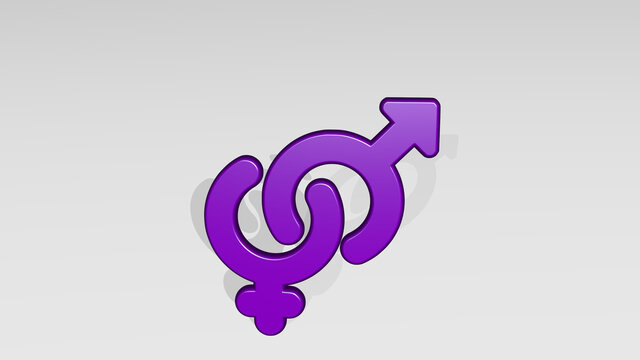 gender hetero made by 3D illustration of a shiny metallic sculpture with the shadow on light background. female and concept