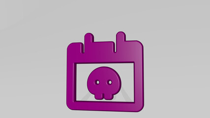 halloween calendar skull from a perspective with the shadow. A thick sculpture made of metallic materials of 3D rendering. illustration and background © Ali