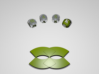 3D graphical image of MASK vertically along with text built around the icon by metallic cubic letters from the top perspective, excellent for the concept presentation and slideshows. illustration