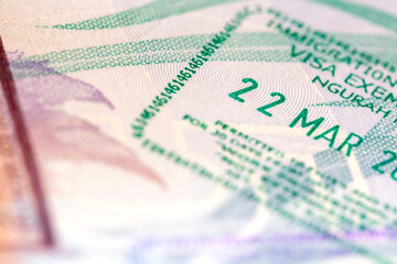 Passport Visa Stamps in Soft Focus Travel Background
