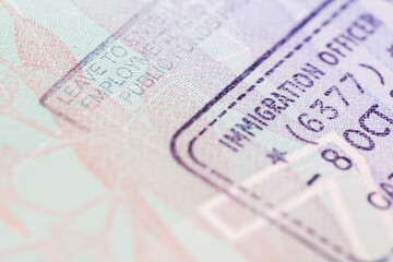 Passport Visa Stamps in Soft Focus Travel Background