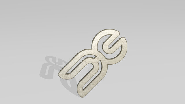 TOOLS PLIERS made by 3D illustration of a shiny metallic sculpture casting shadow on light background. equipment and design