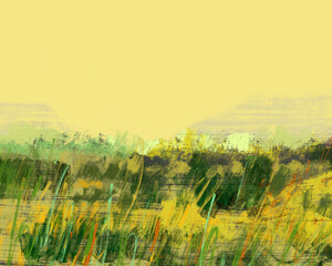 Digital painting of a field in the sun, brush stroke landscape illustration 