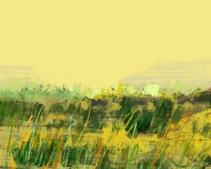 Foto op Canvas Digital painting of a field in the sun, brush stroke landscape illustration  © Christian