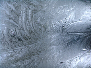 Frosty winter background photo of ice buildup on a window