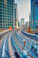Japan Traveling. Cityscape View Taken From Monorail Odaiba Sky Train in Tokyo.