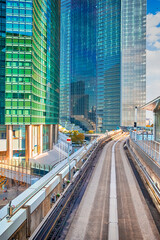 Japan Traveling. Cityscape View Taken From Monorail Odaiba Sky Train in Tokyo.