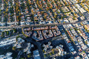 Aerial view of buildings on near Westwood, Los Angeles, CA
