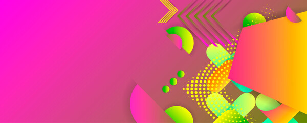 Bright juicy colors background with geometric elements, lines and dots for text, universal design, banner concept