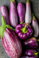 Purple bell peppers and eggplants