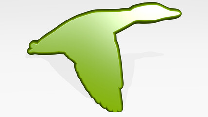 bird from a perspective with the shadow. A thick sculpture made of metallic materials of 3D rendering. animal and illustration