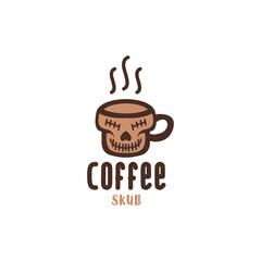 Coffee Skull mug Vector Logo with retro grunge badge for T-shirt Design and brand coffee shop