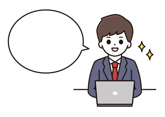 男子学生 パソコン 吹き出し イラスト