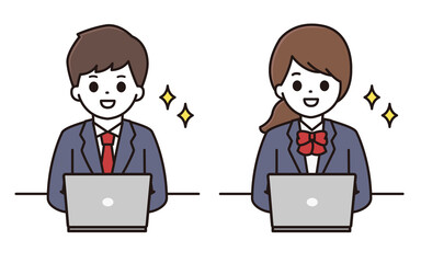 男子学生 女子学生 パソコン イラスト