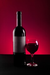 Glass Of Wine And Wine Bottle With Blank Label