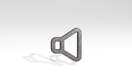volume control low made by 3D illustration of a shiny metallic sculpture casting shadow on light background. icon and design