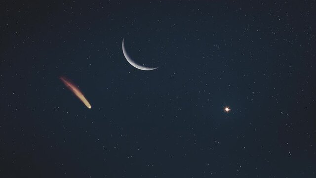 The falling comet on the night sky background. hyper lapse