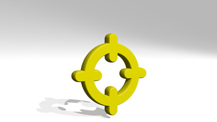 CURSOR TARGET from a perspective with the shadow. A thick sculpture made of metallic materials of 3D rendering. illustration and icon