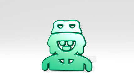 ARMY MAN stand with shadow. 3D illustration of metallic sculpture over a white background with mild texture. military and armed