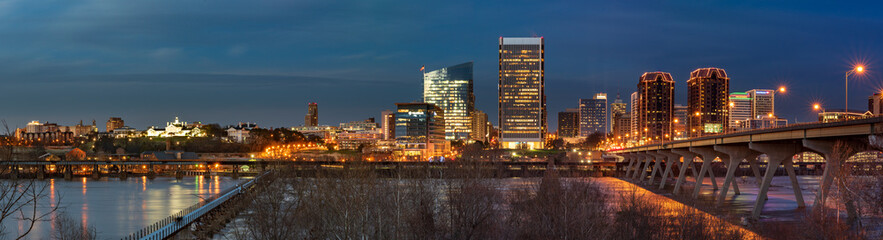 Fototapeta na wymiar Panoramic shot of Richmond VA after sunset with city lights.