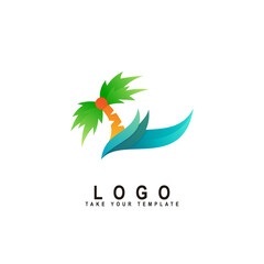beach logo, coconut tree and wave design template