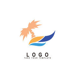 beach logo, coconut tree and wave design template