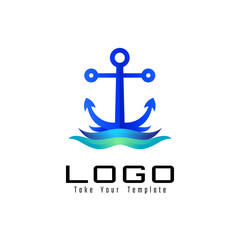 marine logo, anchor and wave design template