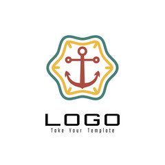 marine logo, anchor and wave design template