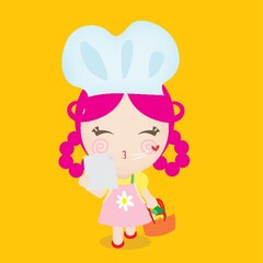 girl chef holding basket and list
