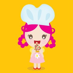 girl chef eating pizza