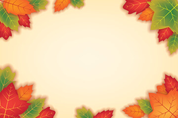 Naklejka na ściany i meble Autumn Background with Orange and Green Leafs Vector Design