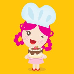 girl chef holding cake