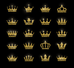 Crown Icons Set - Isolated On Black Background - Vector Illustration, Graphic Design, Editable For Your Design