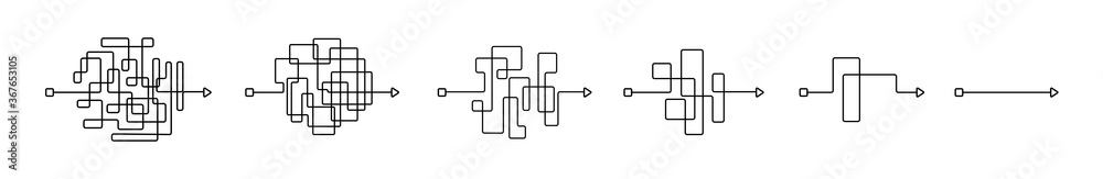 Wall mural set of messy clew symbols line of symbols with scribbled round element, consept of transition from c