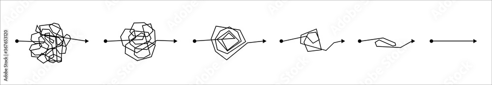 Wall mural set of messy clew symbols line of symbols with scribbled round element, consept of transition from t