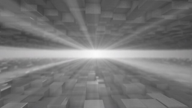 Seamless looping 3d animated abstract background with stone blocks and light