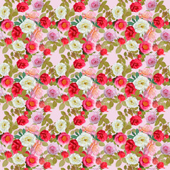 digital painting of seamless pattern with roses and leaves