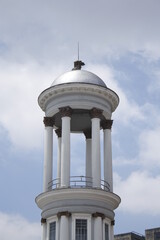 Monument tower of an old building. Presbyterian church on Largo da Ordem, Curitiba, Brazil.