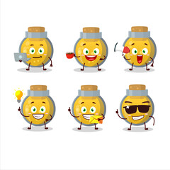 Golden potion cartoon character with various types of business emoticons