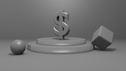 3d rendering dollar on podium background