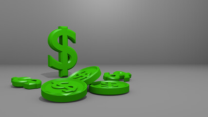 3d rendering green dollar on grey background