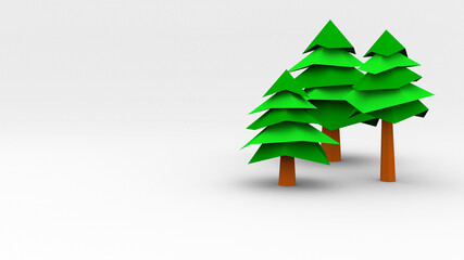 3d rendering low poly pine tree background