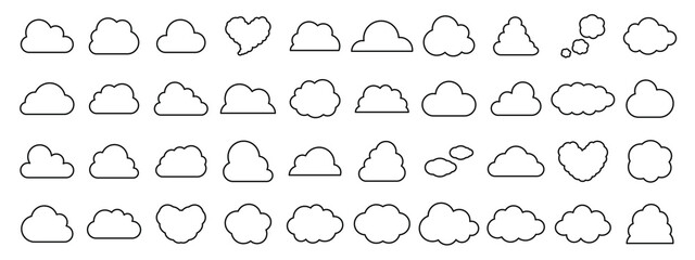 Set of cloud icons of various shapes