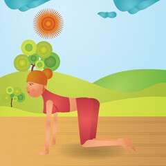 girl practising yoga in cat pose