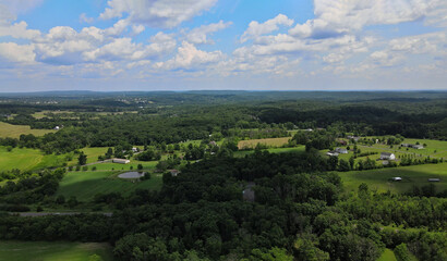 Forests and fields in the mountains Pocono of Pennsylvania landscape panoramic view of beautiful the blue sky