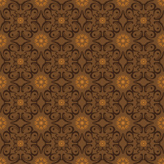 Beautiful flower pattern on Central Java batik with simple dark brown color design.