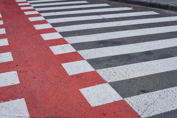 Bicycle lane with marking on the pavement in the city 