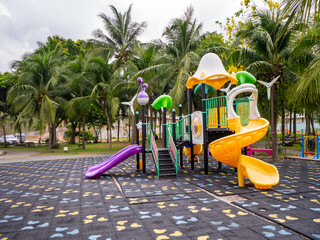 Colorful playground on yard in the park.